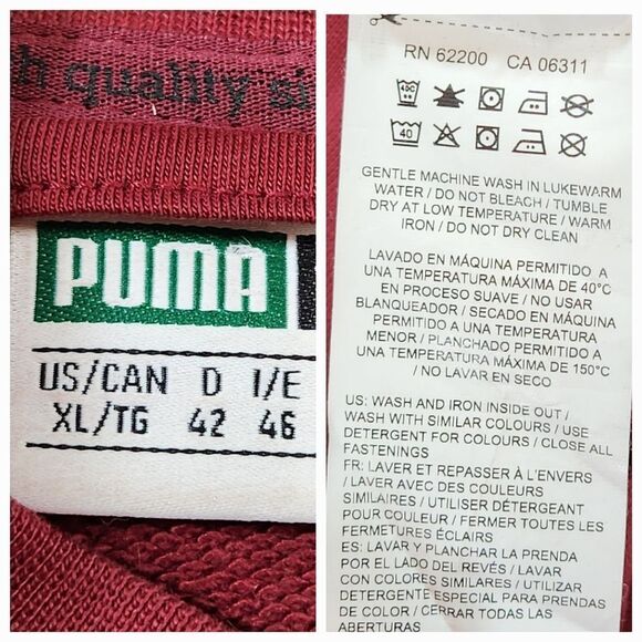 🇬🇪🍑Vintage Puma Burgundy & Black Zippered Track Jacket XLarge - Picture 11 of 11